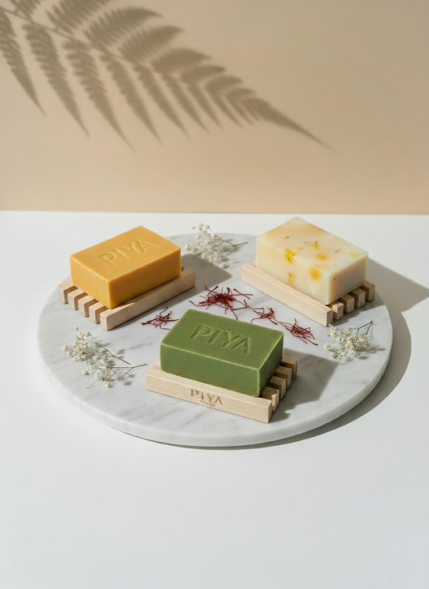 Turmeric, Neem and Saffron Soaps with Soap Dish